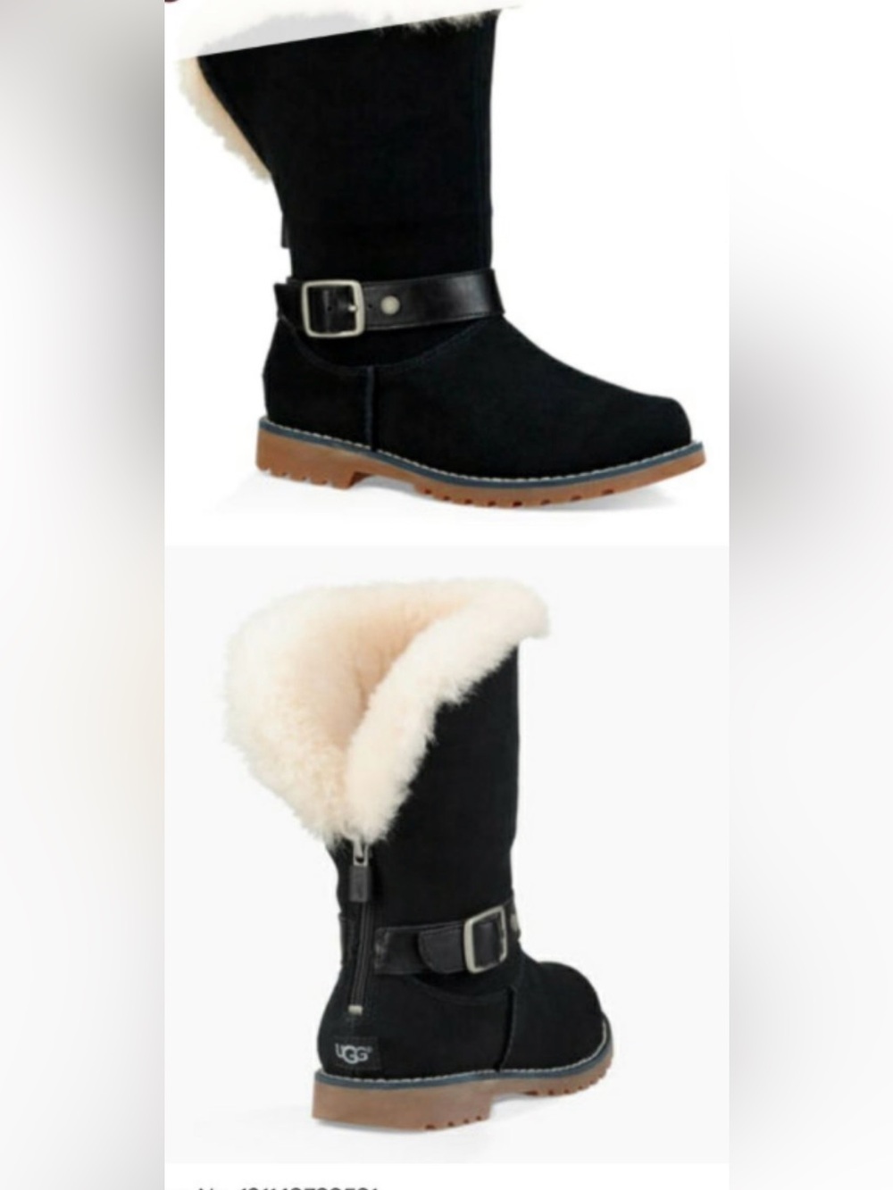 UGG Nessa Black Suede Shearling-Trim Buckle Mid-Calf Boots Size 5